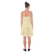 Yellow And White Tukutuku Ruffle Detail Chiffon Dress