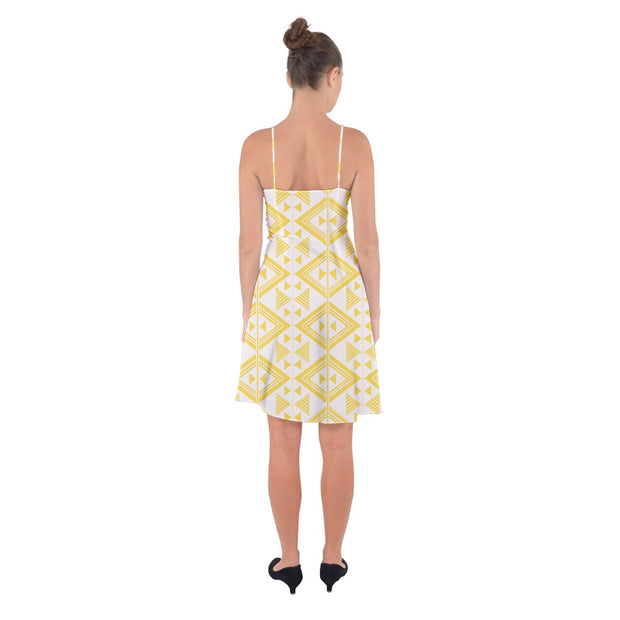 Yellow And White Tukutuku Ruffle Detail Chiffon Dress