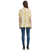 Canary Yellow Tukutuku V-Neck Split Shoulder Casual T-Shirt