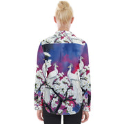 White Peacocks In Blossom Tree Womens Long Sleeve Shirt