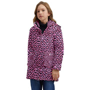 Pink Leopard Fur Kids' Hooded Longline Puffer Jacket