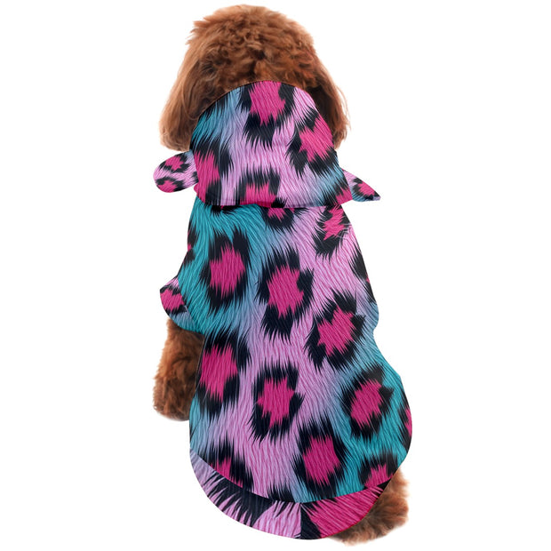 Teal and Pink Leopard Fur Print Dog Coat