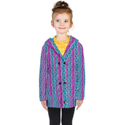 Teal and Pink Leopard Stripe Print Kids Double Breasted Button Coat
