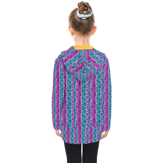 Teal and Pink Leopard Stripe Print Kids Double Breasted Button Coat
