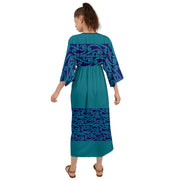 Dark Teal And Navy Blue Koru Grecian Style  Maxi Dress