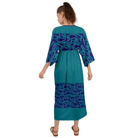 Dark Teal And Navy Blue Koru Grecian Style  Maxi Dress