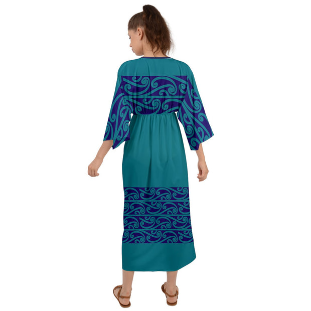 Dark Teal And Navy Blue Koru Grecian Style  Maxi Dress