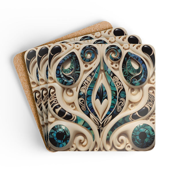 Paua Abalone Shell and Bone Corkwood Coaster Set