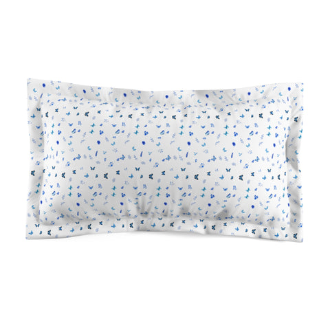 Blue and White Flowers and Butterfly Microfiber Pillow Sham