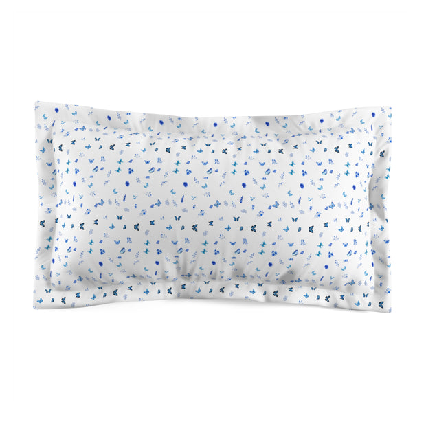 Blue and White Flowers and Butterfly Microfiber Pillow Sham