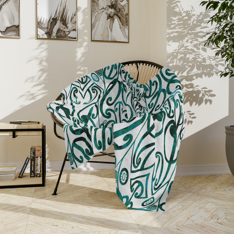 Dark Teal Green Koru Velveteen Microfiber Blanket