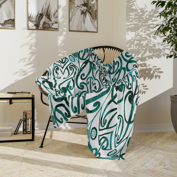 Dark Teal Green Koru Velveteen Microfiber Blanket