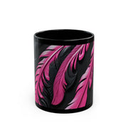 Pink and Black Feathers Mug (11oz, 15oz) Black
