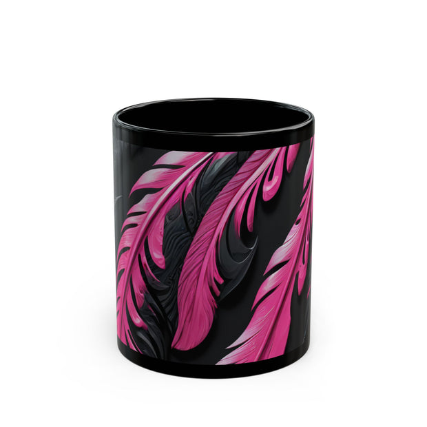 Pink and Black Feathers Mug (11oz, 15oz) Black