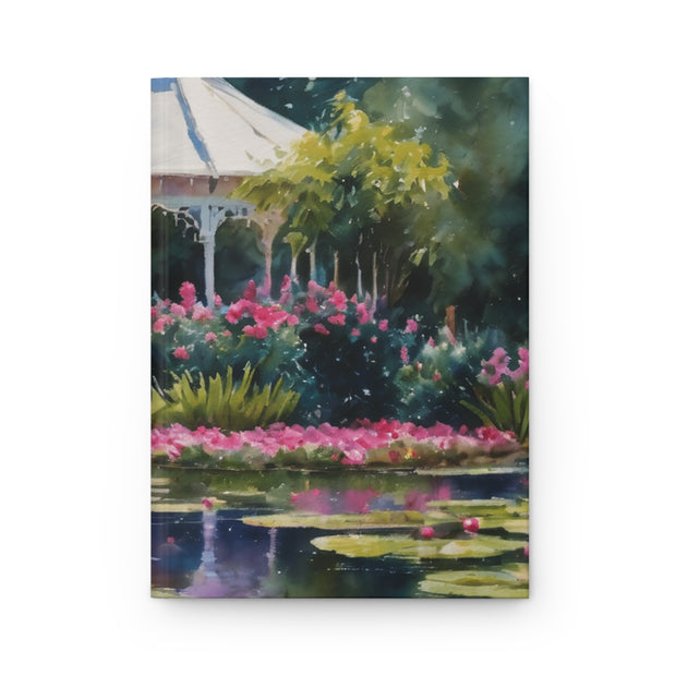 Monet Inspired White Gazebo By The Water Lily Pond Hardcover Journal Matte