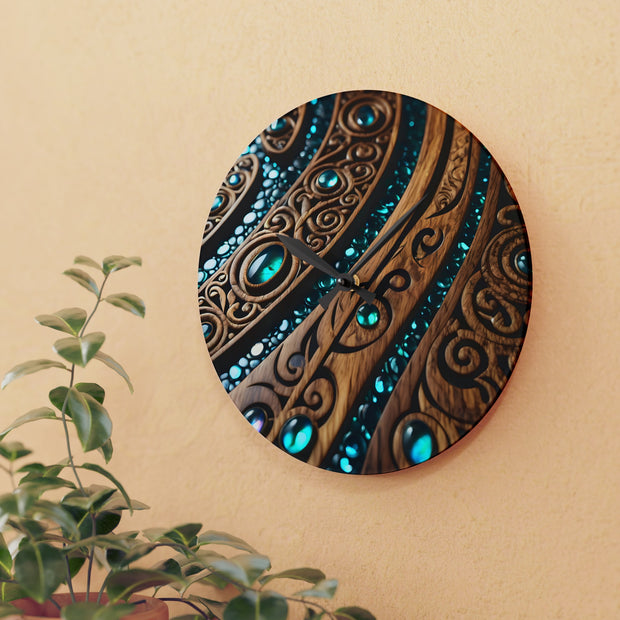 Wood and Paua Abalone Shell Design Acrylic Wall Clock
