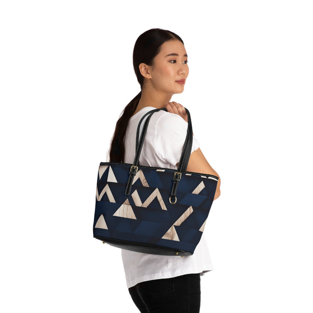 Navy Blue Modern Tukutuku PU Leather Shoulder Bag