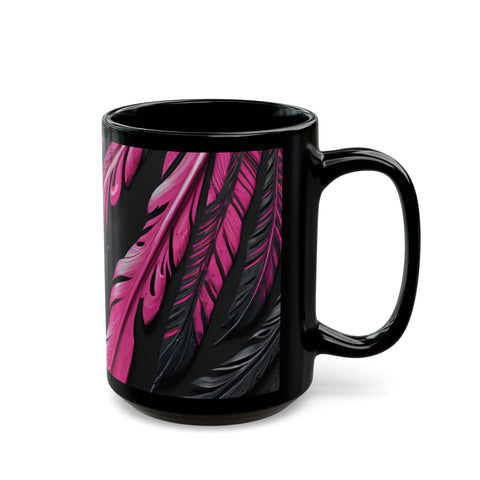 Pink and Black Feathers Mug (11oz, 15oz) Black