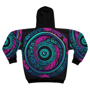 Pink Black Turquoise Maori Koru Unisex Zip Hoodie (AOP)