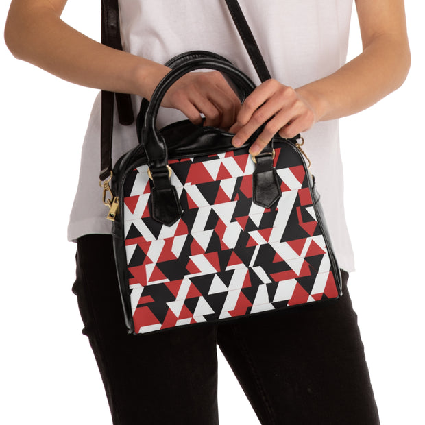 Red Black and White Modern Tukutuku Shoulder Handbag