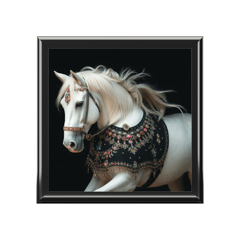 White Stallion With Jewels Jewelry Box