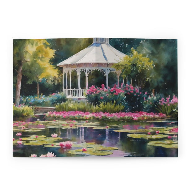 Monet Inspired Water Lily and White Gazebo Greeting Cards (5 Pack)
