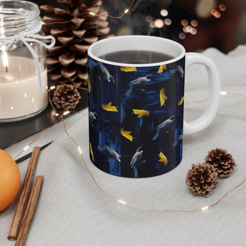 Mug 11oz  Tui Bird and Yellow Kowhai Flowers