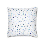 Blue and White Flowers and Butterflies Spun Polyester Square Pillowcase