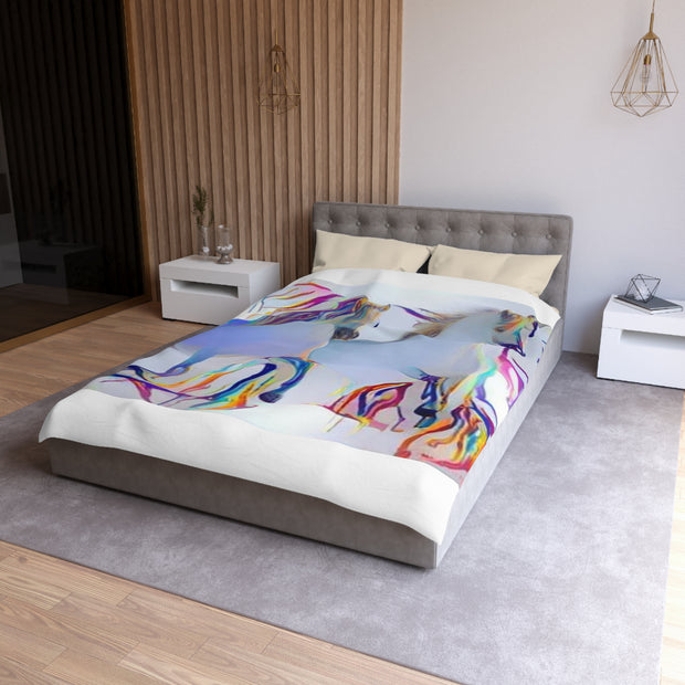 Microfiber Duvet Cover Rainbow Drips On White Horses