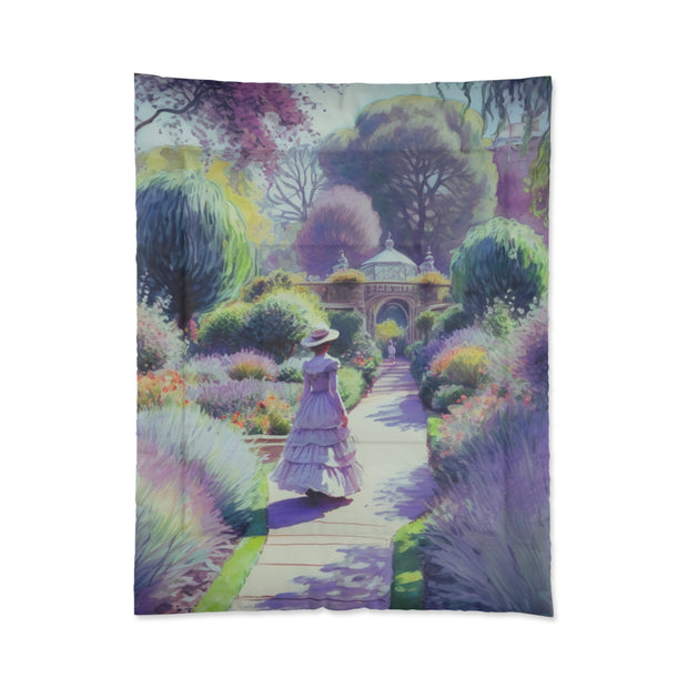 Monet Inspired Girl Walking In Garden Comforter