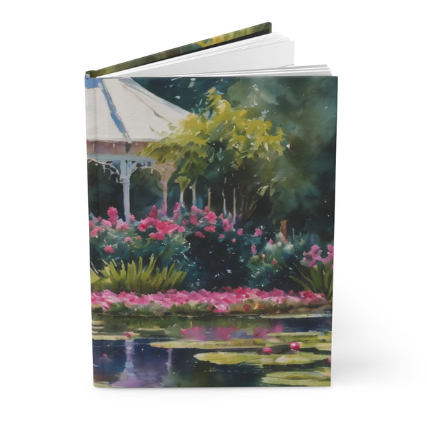 Monet Inspired White Gazebo By The Water Lily Pond Hardcover Journal Matte