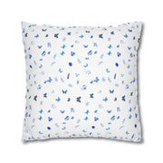 Blue and White Flowers and Butterflies Spun Polyester Square Pillowcase