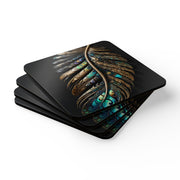 Paua Abalone Shell Feather Corkwood Coaster Set