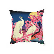 Japanese White Peacock Birds On Cherry Tree Cushion
