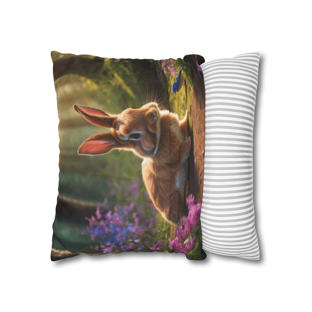 Cute Rabbit in the forest Spun Polyester Square Pillowcase