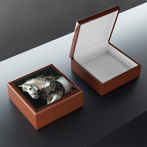 White Stallion With Jewels Jewelry Box
