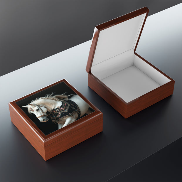 White Stallion With Jewels Jewelry Box