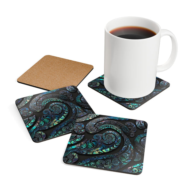 Paua Abalone Shell Art Corkwood Coaster Set