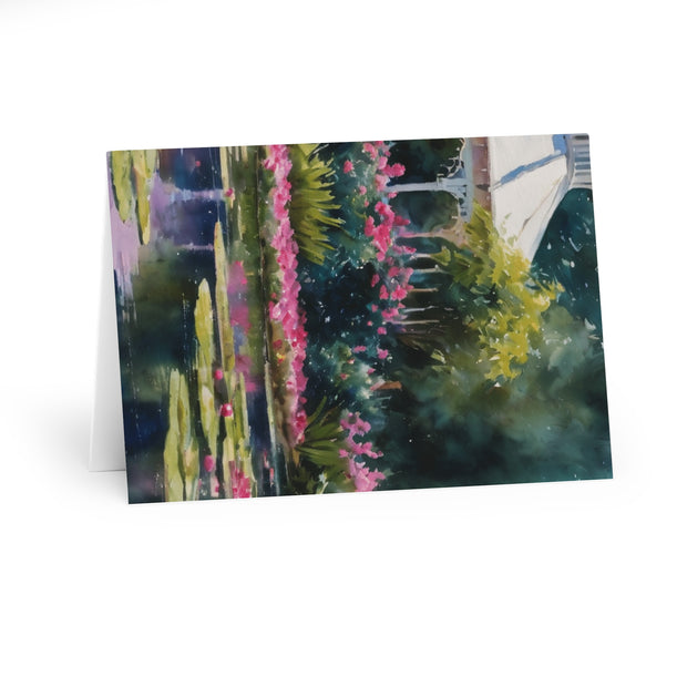 Monet Inspired Water Lily and White Gazebo Greeting Cards (5 Pack)