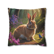 Cute Rabbit in the forest Spun Polyester Square Pillowcase