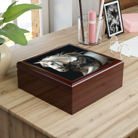 White Stallion With Jewels Jewelry Box