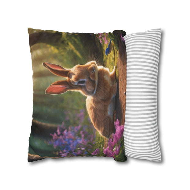 Cute Rabbit in the forest Spun Polyester Square Pillowcase