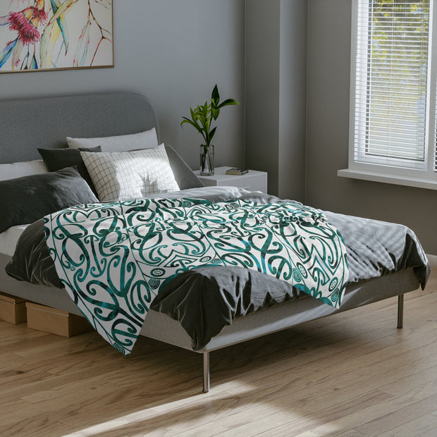 Dark Teal Green Koru Velveteen Microfiber Blanket