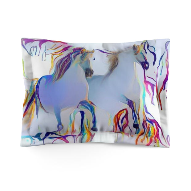 Microfiber Pillow Sham Rainbow Drip White Horses