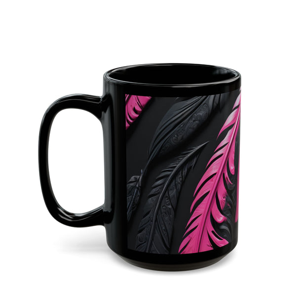 Pink and Black Feathers Mug (11oz, 15oz) Black