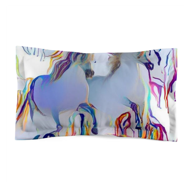 Microfiber Pillow Sham Rainbow Drip White Horses