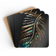 Paua Abalone Shell Feather Corkwood Coaster Set