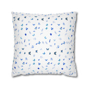 Blue and White Flowers and Butterflies Spun Polyester Square Pillowcase
