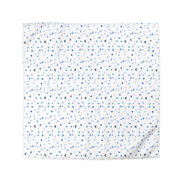 Blue and White Flowers and Butterflies Microfiber Duvet Cover