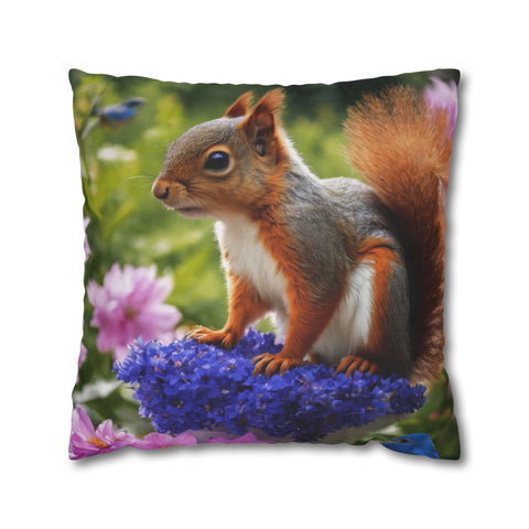 Cute Squirrel In The Forest Spun Polyester Square Pillowcase